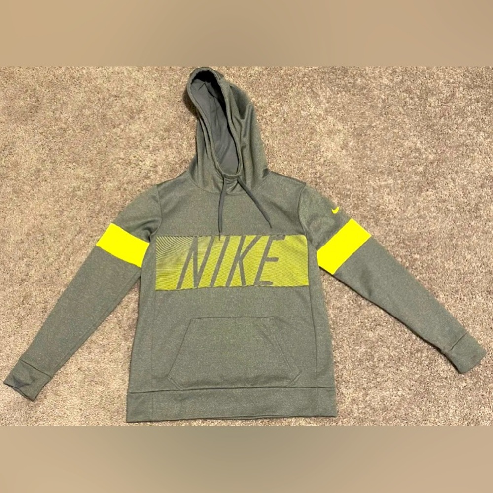 Nike Dri-Fit Pullover Hoodie Lightweight Big Logo Gray Neon Women’s Small